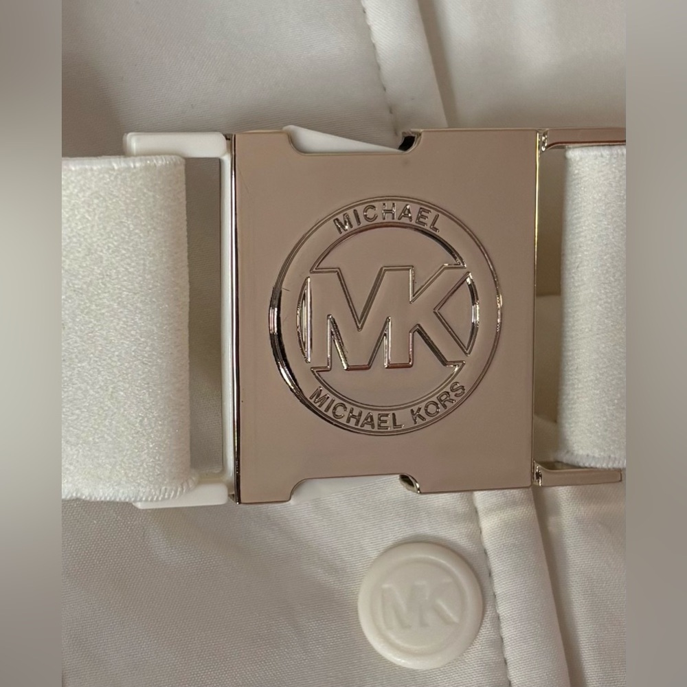 Michael Kors 💅❄️ Bone White Coat Belted MK Jacket Plush Fur Hood NWT $280 - Picture 2 of 13